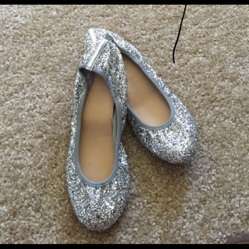 J Crew Silver Sequin Glitter Ballet Flats